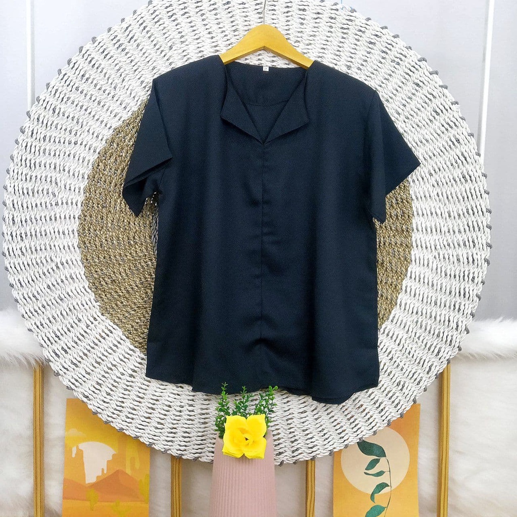 ATASAN BLOUSE LENGAN PENDEK JUMBO BIGSIZE OVERSIZE LD 110 120 130 140-Hitam