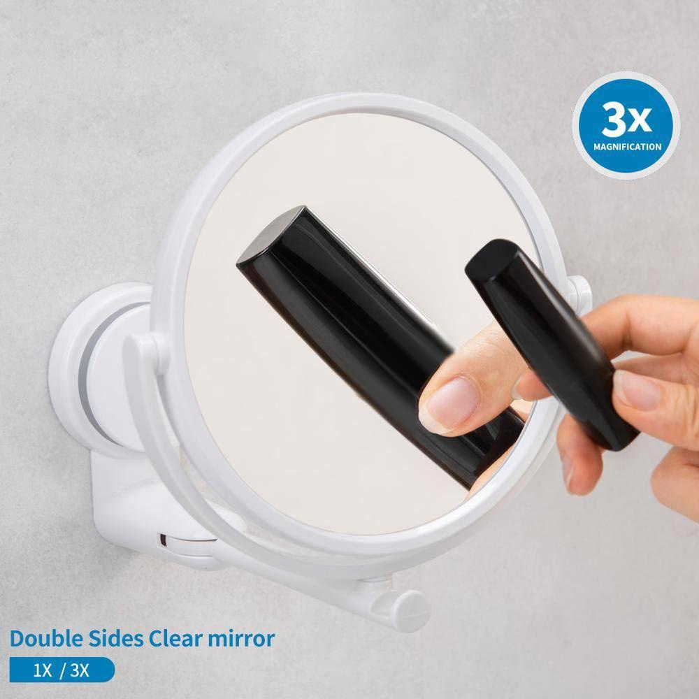 TOP Vanity Mirror Plastik Self Adhesive Vacuum Suction Bulat Aksesoris Mandi Lipat Perlengkapan Makeup