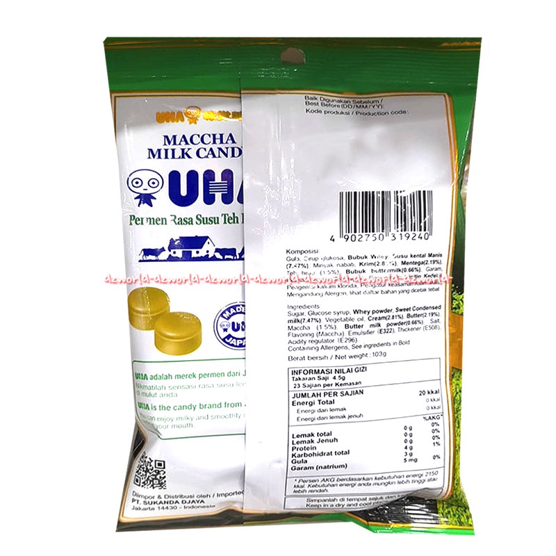 Uha Macha Milk Candy 103gr Permen Rasa Susu Teh Hijau Stroberi Mint Permen Susu Manis Matcha