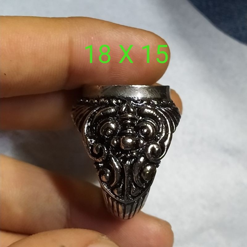 Cincin Ring Ikat Emban Alpaka Bakar Motif 3D Warna Stainless no Titanium Coin Monel
