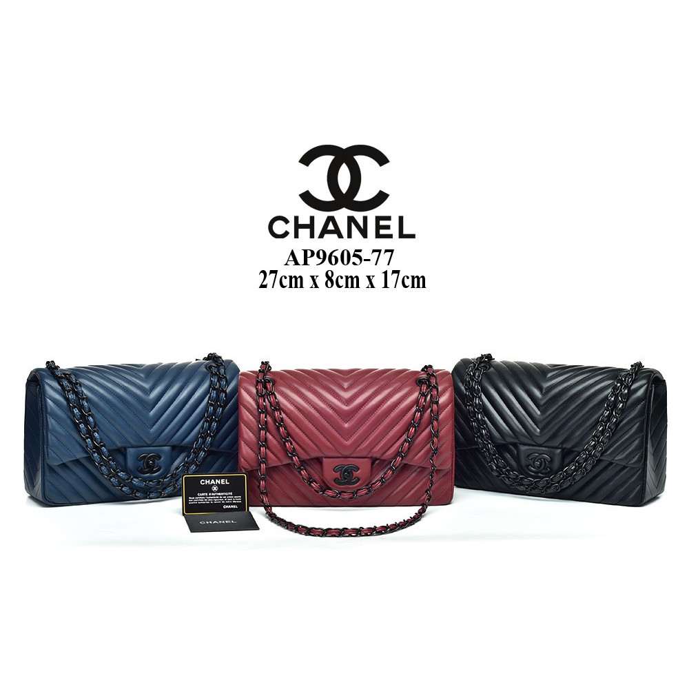 SUPPLIER TAS BRANDED Tas Chanel Classic So Black Chevron Lambskin Semi Premium AP9605-77