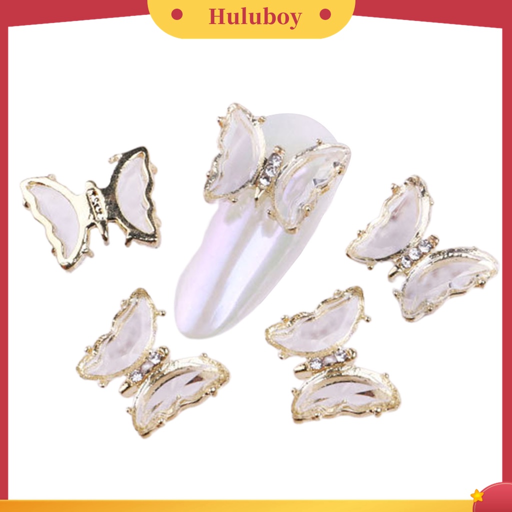 Huluboy Huluboy♡ 5pcs / Set Ornamen Kupu-Kupu Kristal 3D Warna-Warni Untuk Manicure