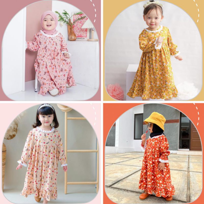 AMEENA DRESS / MIDI DRESS ANAK PEREMPUAN / GAMIS ANAK PEREMPUAN RAYON