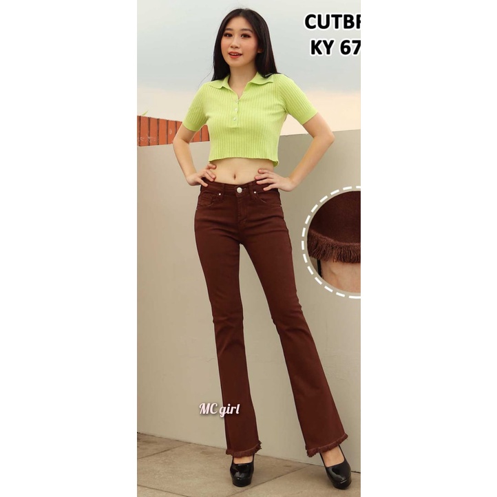 ( Size 27 - 34 ) MC girl - Celana Jeans Premium Cutbray Rawis Wanita Warna Coklat / Boot Cut 7C-G