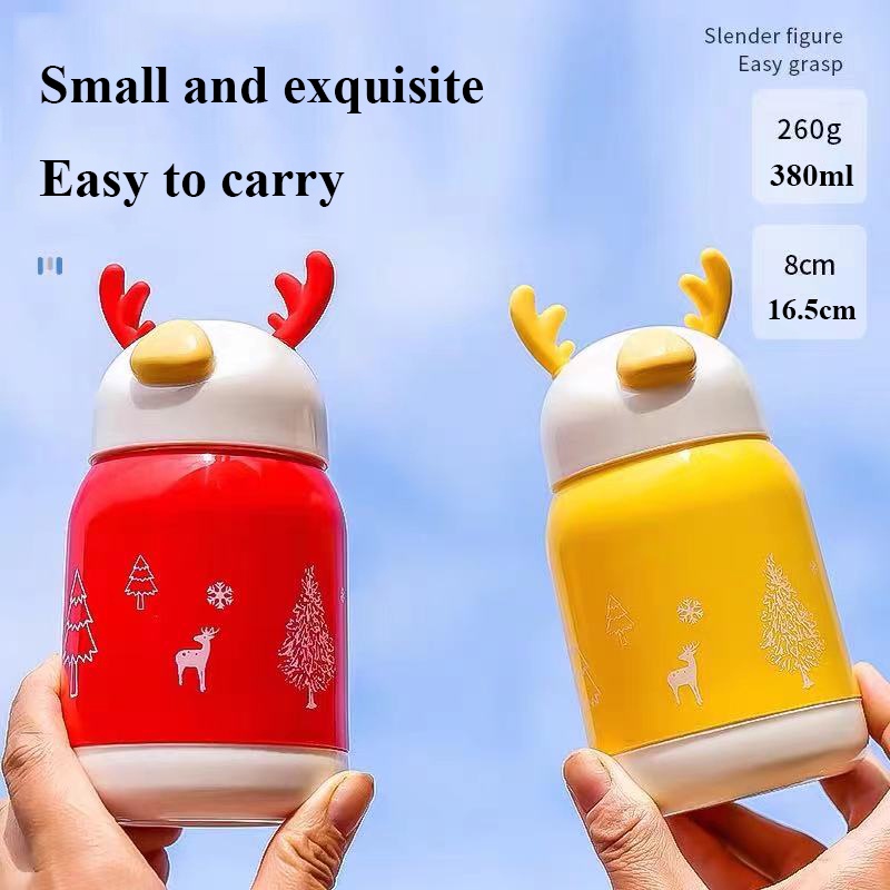 Yamata Botol Minum 380ml Thermos Glass cup Tumbler Hot and Cold Nice Motif Natal Lucu Untuk Anak-anak Perempuan Bahan Premium Bisa digantung Tumbler Creative Glass Cup Leakproof Water Cup gift