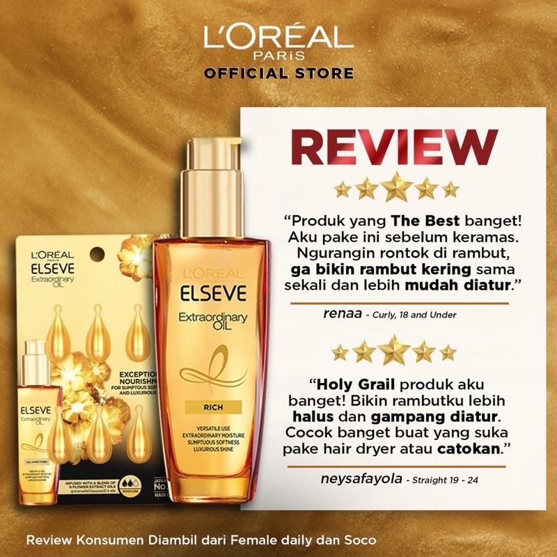 Loreal Paris Elseve Extraordinary Oil Gold Hair Treatment Serum - 100ml - Perawatan Rambut Loreal