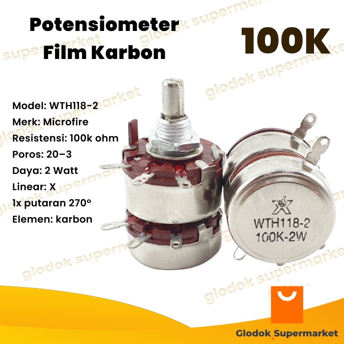 Potensio Double WTH118-2 100k 2w Microfire WTH-118-2 Rangkap Susun 2 Watt