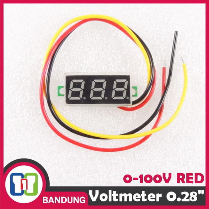 MINI VOLTMETER VOLT PANEL METER 0 100V DC 3 WIRE 0 28  RED MERAH