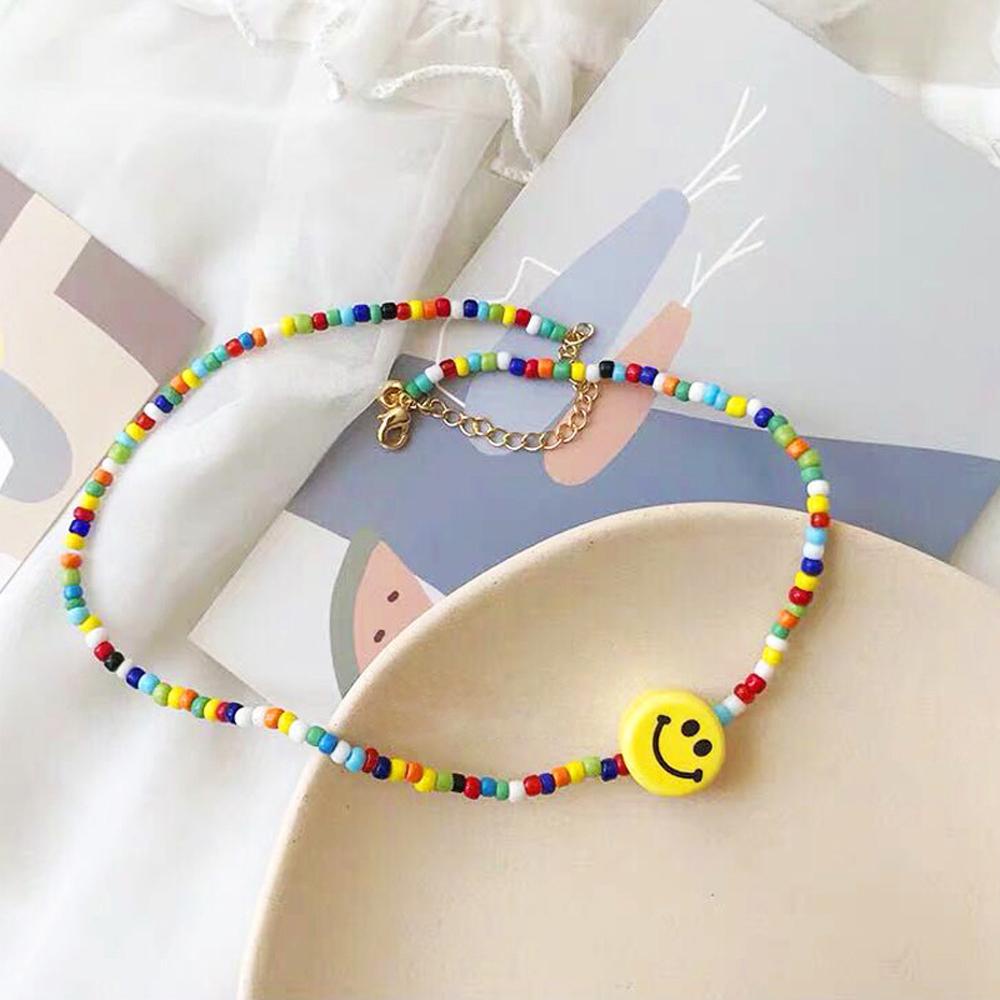 [Elegan] Kalung Wajah Smile Fashion Korea Persahabatan Warna Pelangi Musim Panas Hadiah Kalung Perhiasan