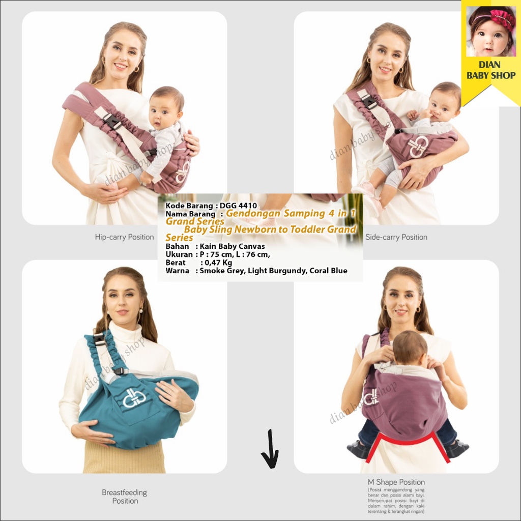 DIALOGUE Baby [ DGG 4410 ] Gendongan Samping Bayi 4in1 GRAND Series - Baby Sling Newborn to Toddler-1
