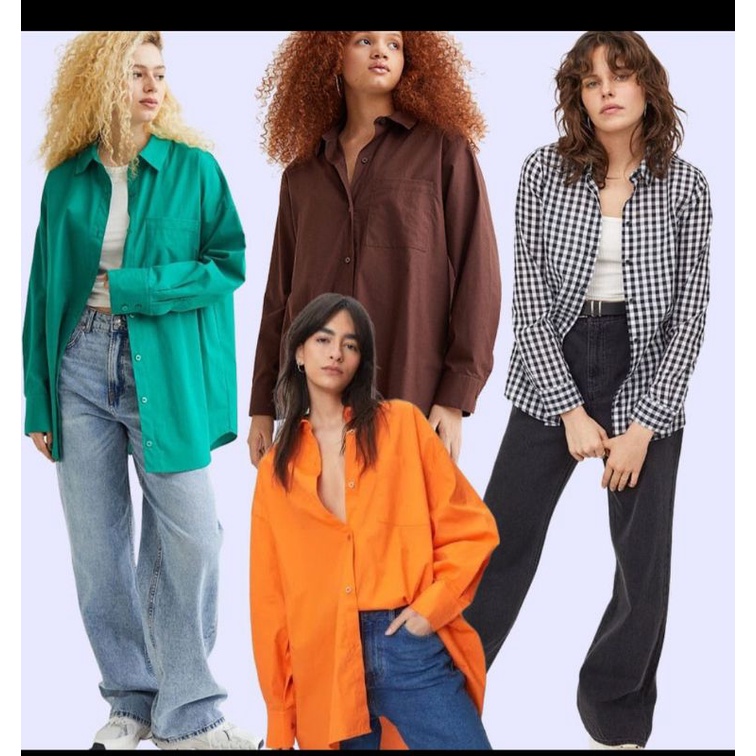 Kemeja Wanita Oversized Shirt H&amp;M Lengan Panjang H&amp;M Original Branded