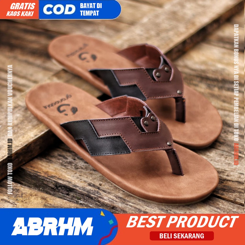 ABRHM Sandal Sendal Jepit Pria Kulit Asli