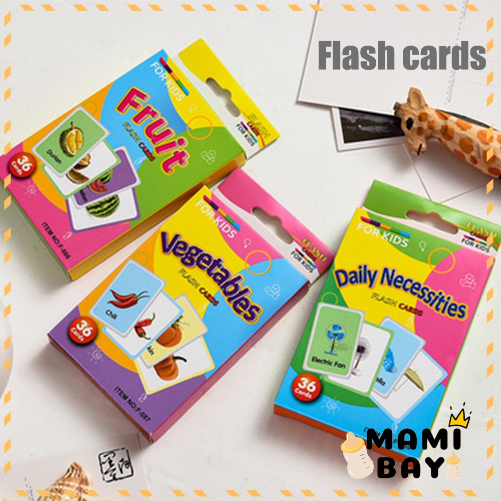 Mamibayi Mainan balita flash card bayi bahan karton mainan edukasi anak set 36 kartu