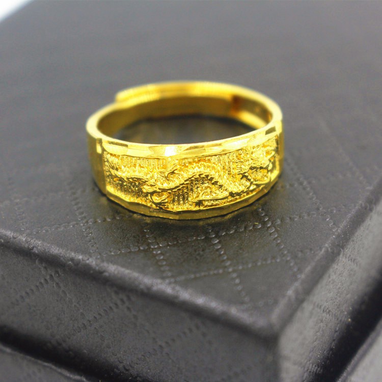 Cincin Pasangan Naga Phoenix Berlapis Emas 24K Sederhana Fashion Pria dan Wanita