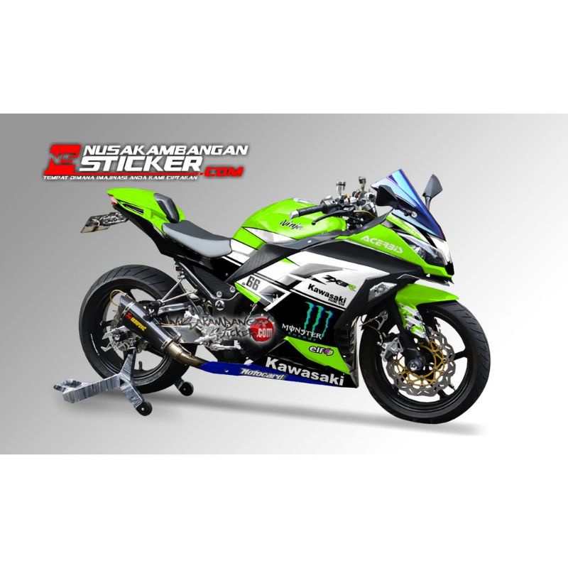Decal Stiker Motor Kawasaki Ninja 250 fi Full Body Hijau Hitam Putih Grafis Racing Team Sticker Vari