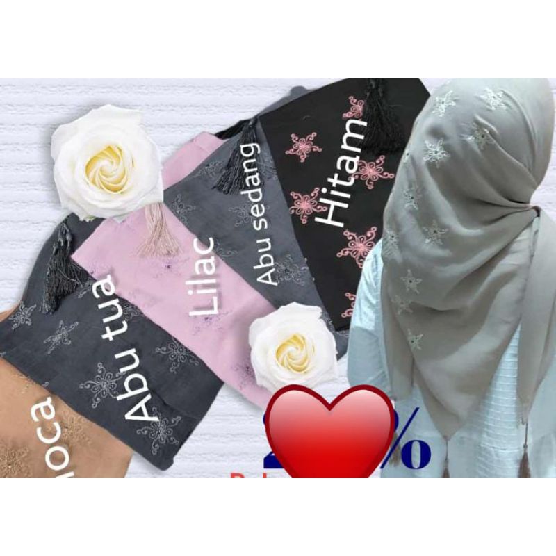Hijab Segi empat bordir /segi empat tassel /Segi empat bordir bintang