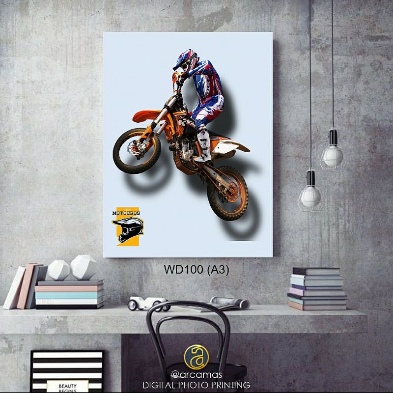 Poster kayu pajangan dinding motor cross plus bingkai papan kayu MDF 30x45 cm Hiasan dinding motor t