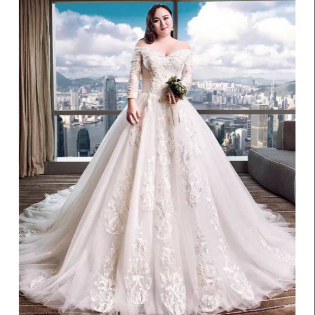 GPBG P17 Big Size Gaun Baju Pengantin Wedding Gown Dress Ekor Import