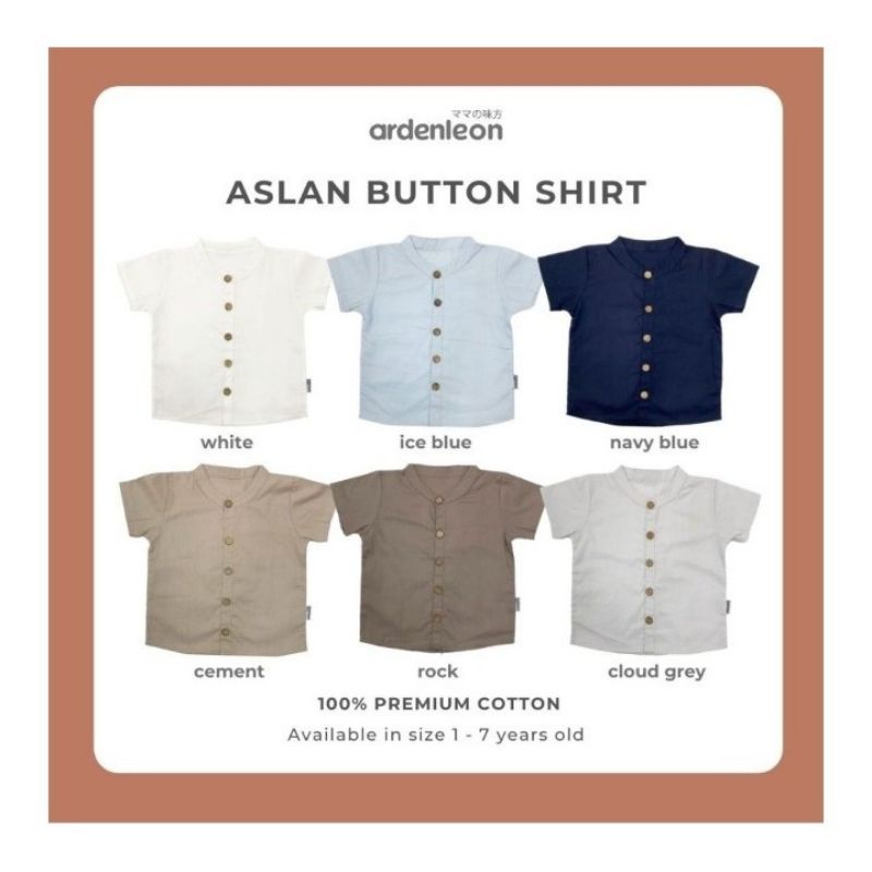 ArdenLeon ASLAN BUTTON SHIRT / Arden Leon Atasan Anak Laki-Laki 1-7y / Kemeja Anak Lengan Pendek