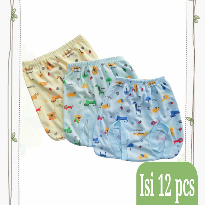 [12 Pcs] Celana Pop Bayi Print Dasar Warna || Celana Kacamata Bayi Print