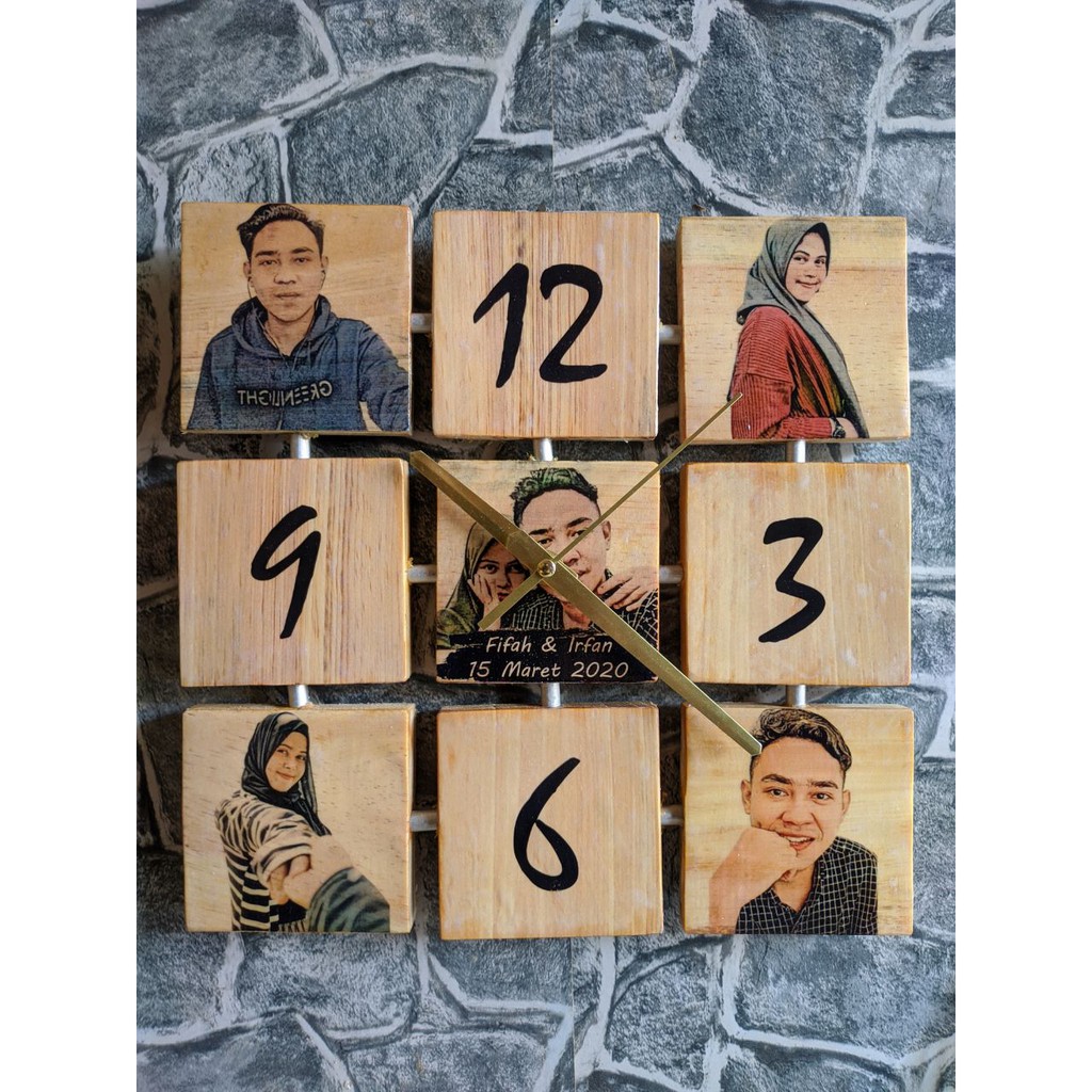 Jam grid / jam dinding custom grid unik jam dinding kayu, jam dinding murah, jam dinding custom foto
