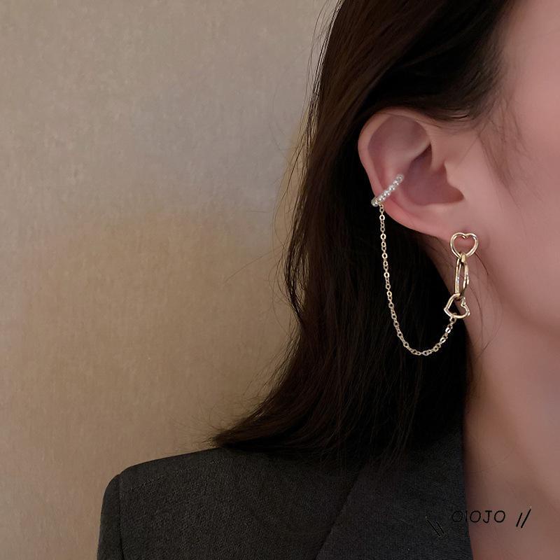 Anting Rantai Rumbai Bentuk Hati Aksen Mutiara Untuk Wanita - ol2