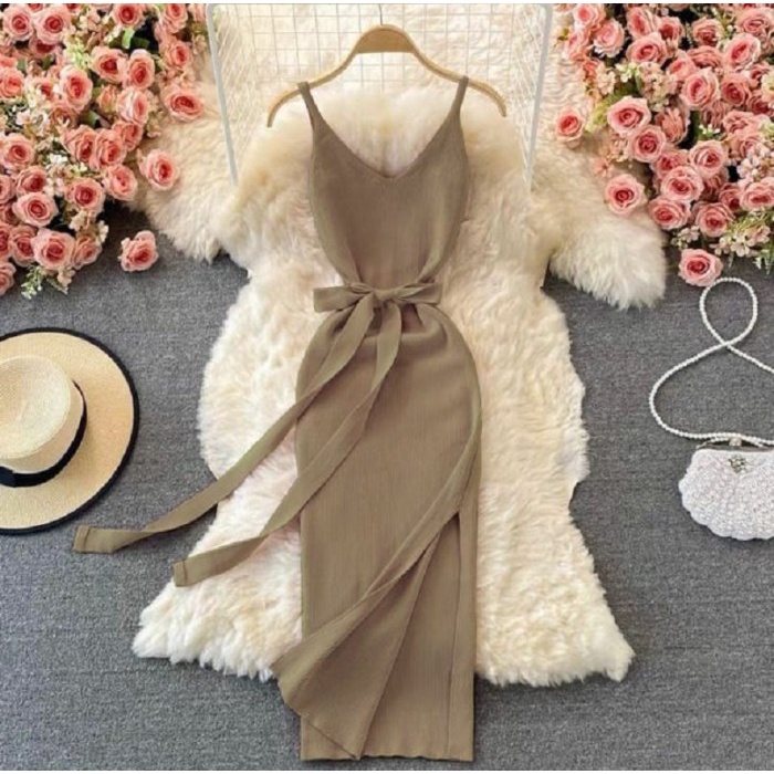 Dress Wanita Korea Casual Dress Jennie Rajut Cream [Dress 0133] UIM
