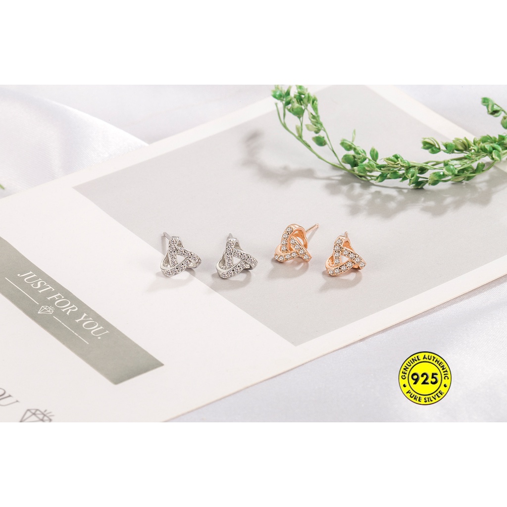 Anting Stud Bentuk Segitiga Aksen Kristal Warna-Warni