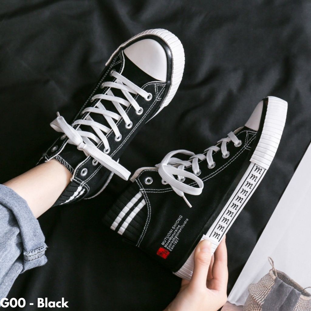 SEPATU HIGH TOP WANITA STRETCH KANVAS GAYA KOREA IMPORT SIMPLE CASUAL NYAMAN TERBARU G00