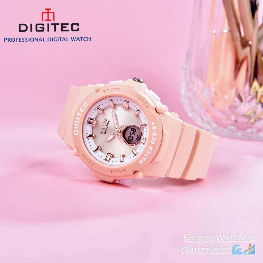 Jam Tangan Digitec DG4110T 4110 Wanita Cewek Digital Analog Strap Rubber Dualtime Kualitas Original Waterproof