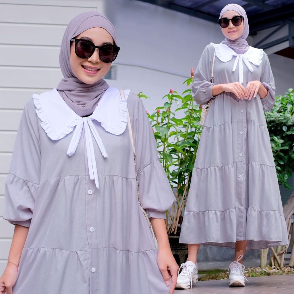 Arnita Midi Dress Gamis Muslim Wanita Matt Wollycrepe Premium Fashion Terlaris | Baju Dress Midi Wan