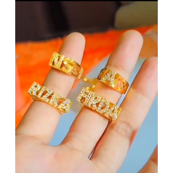 Cincin Nama Berlian Asli Eropa Lapis emas 24karat Elegan Mewah Terjangkau
