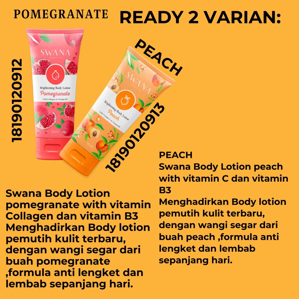 Luluran Pemutih Badan Obat Kulit Putih Permanen Hb Swana Hand Body Lotion Cream Pria &amp; Wanita 100ml Original Bpom