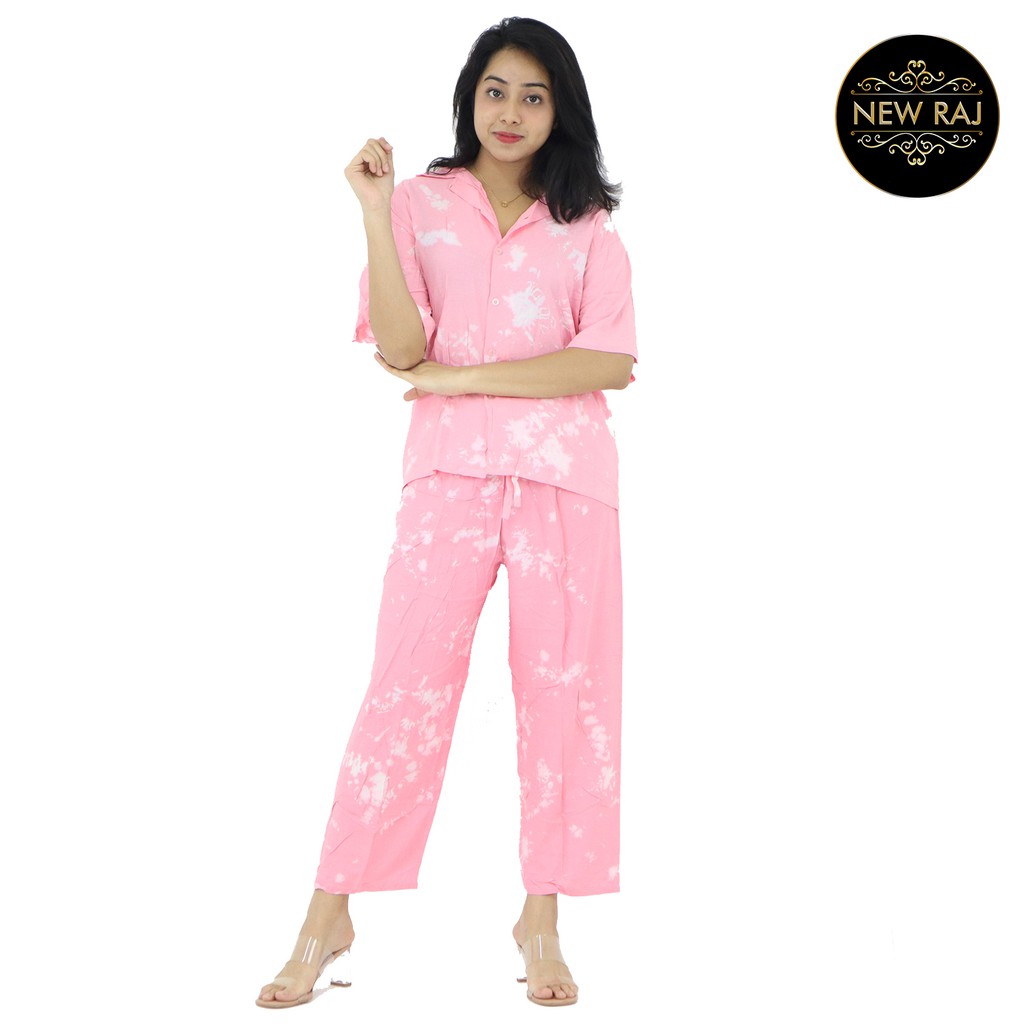 Setelan Piyama Lengan Pendek Rayon Tie Dye Wanita Ld110 | Pajamas Katun Rayon | Baju Tidur Wanita