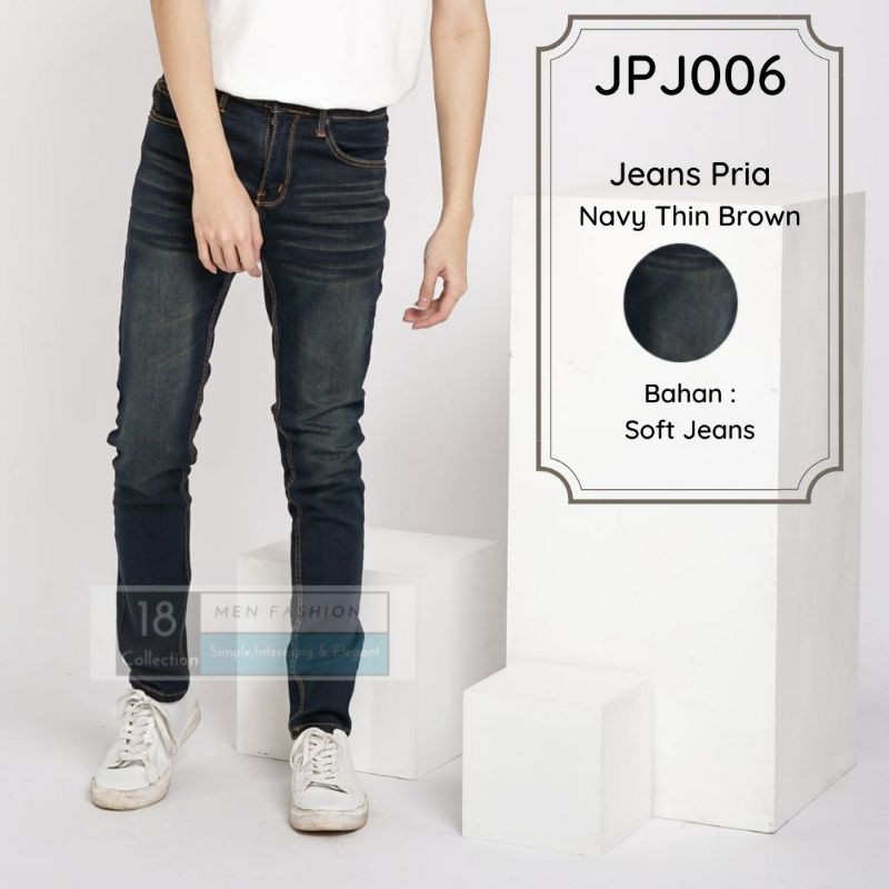 Celana Jeans Pria Navy Brown Skinny Fit Panjang Soft Jeans