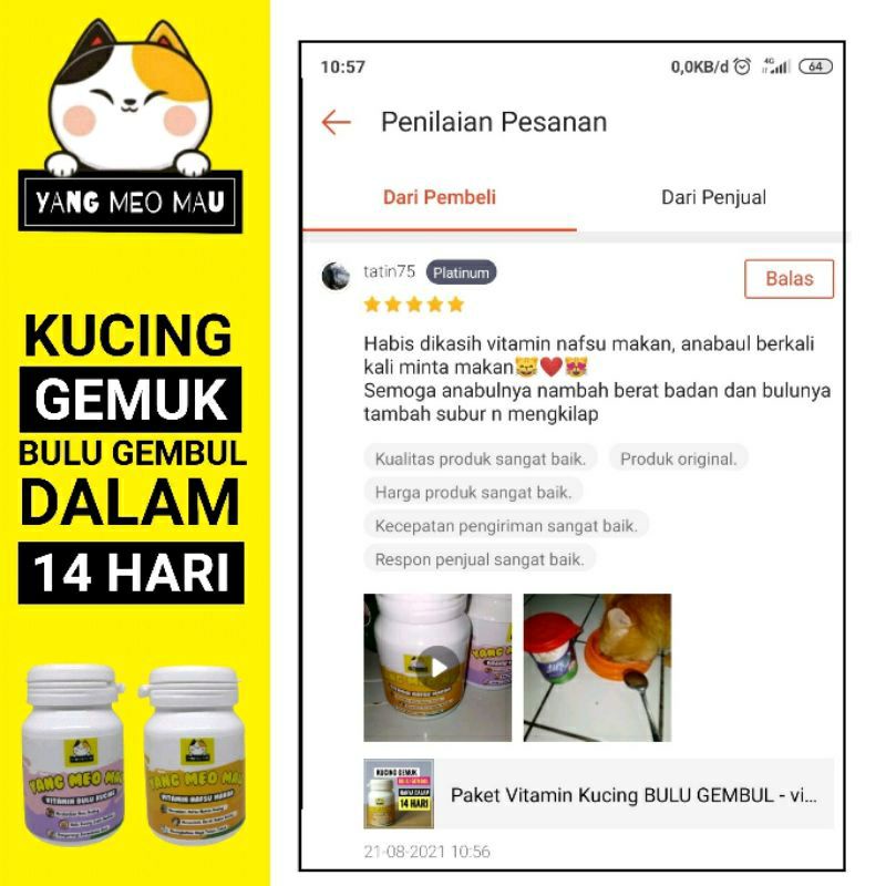 vitamin kucing / gemuk dan bulu / penambah nafsu makan /bulu rontok / bulu gembul