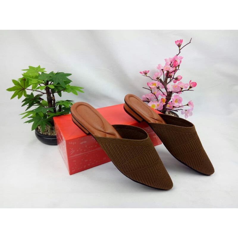 Sandal Mules Wanita Hak 2 cm JEA 69 Rajut Import