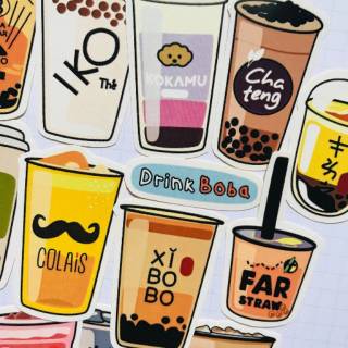  Stiker  Motif Minuman Boba  12pcs Medium Size untuk 