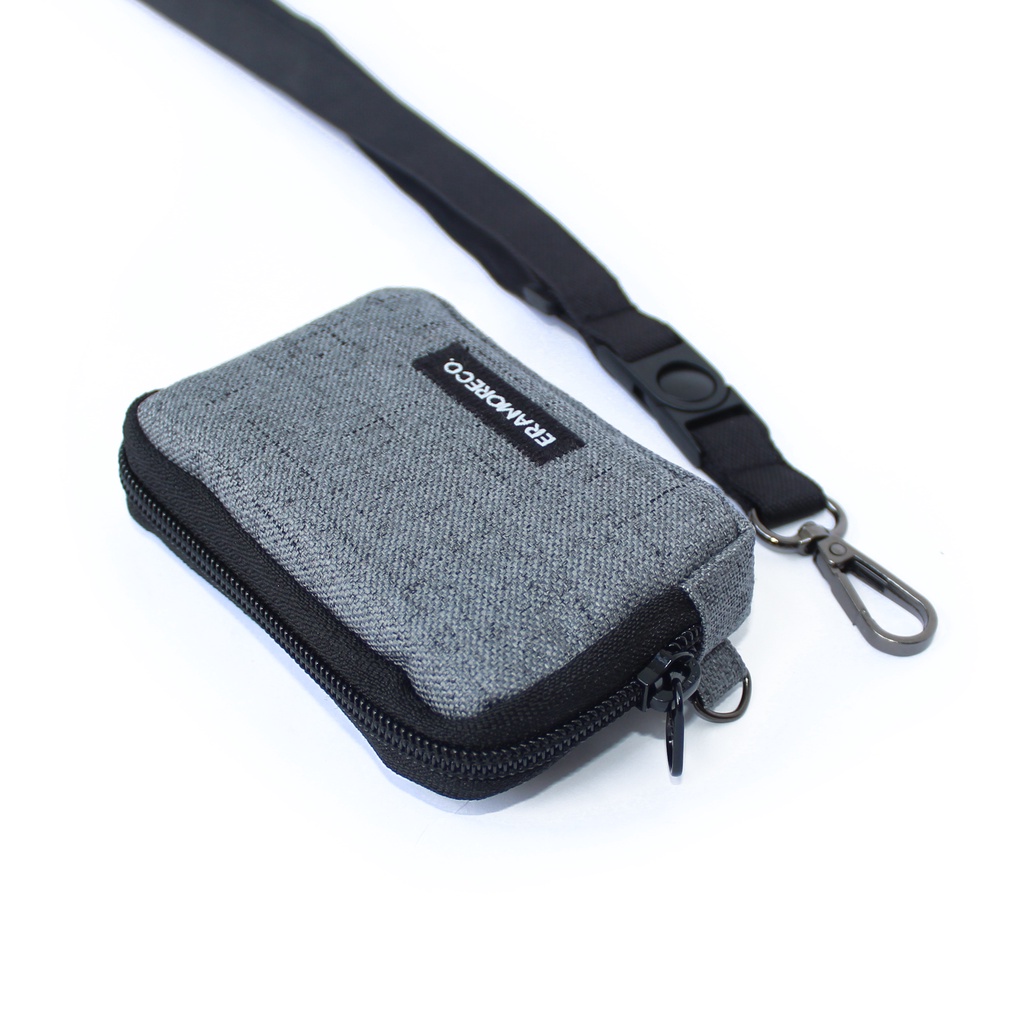 EMHW116 Hanging Wallet Pocket Pouch Dompet kartu Gantung Tali Lanyard abu serat