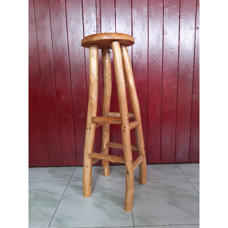 Kursi Cafe/ Kursi Bar Kayu Jati Bulat Tinggi 90cm