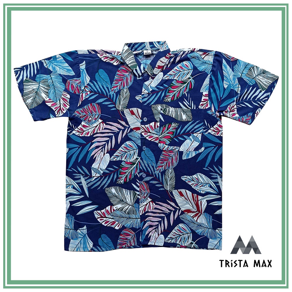 Kemeja Pantai Surfing - Kemeja Hawaii Pria Bali - Baju Pantai Cowo Motif Taraw Warna Navy