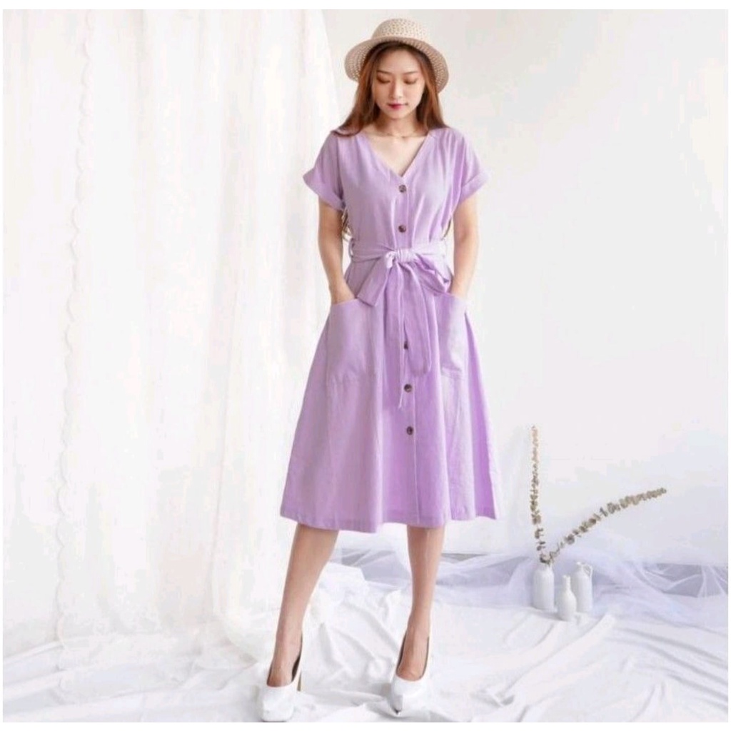 Dress Korean Style Casual Amanda Manopo Busui Full Kancing Wanita