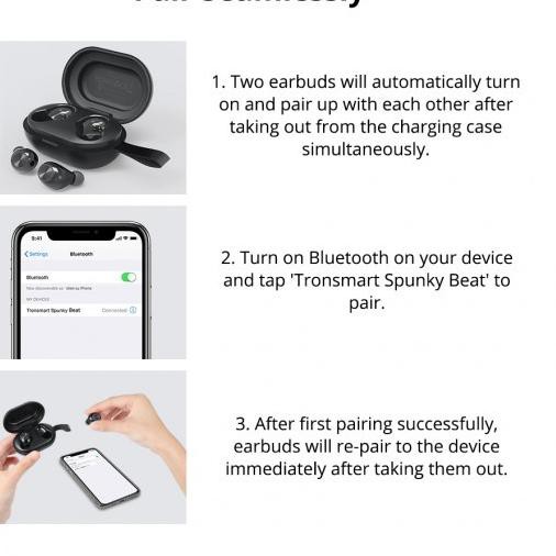 BEST Ω PRODUK Tronsmart Qualcomm Chip Spunky Beat True Wireless Bluetooth Earbuds New Versi GGI4. .