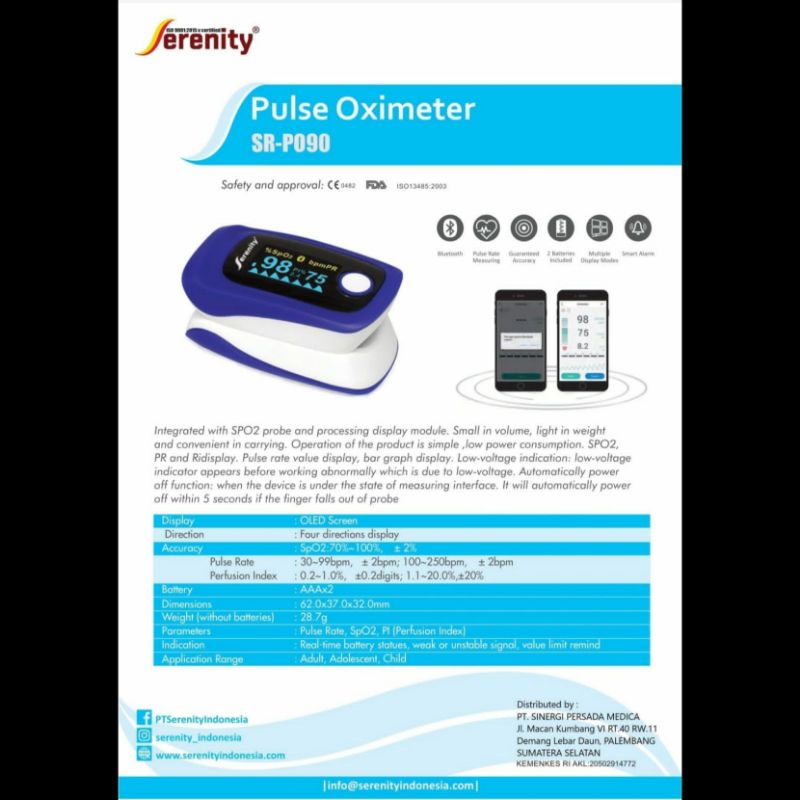 Pulse Oximeter Serenity SR-PO90 / Alat Saturasi SpO2 Pulse Oxymeter izin Resmi Kemenkes