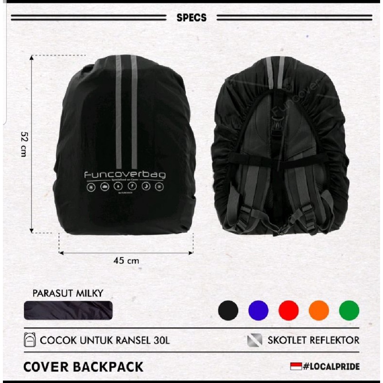 Cover Tas Funcover Raincoat Cover Bag Backpack Tas Pelindung Tas Anti Air Funcover 30L