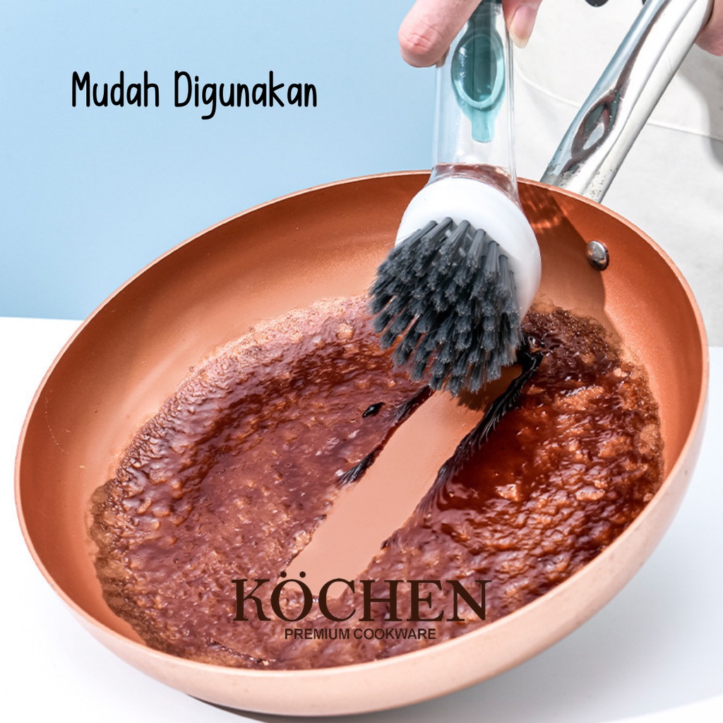 KOCHEN Sikat Sabut Sponge Pembersih Panci Serbaguna Dapur Cuci Piring OTOMATIS dengan Tempat Sabun Bergagang MULTIFUNGSI