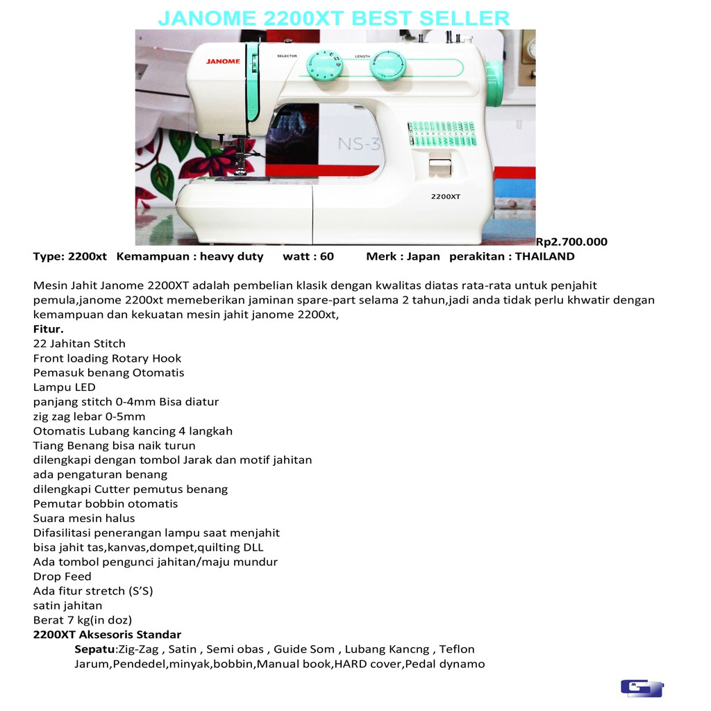 Janome 2200xt Mesin Portable terbaik Dari Yang Terbaik - Hijau putih-5