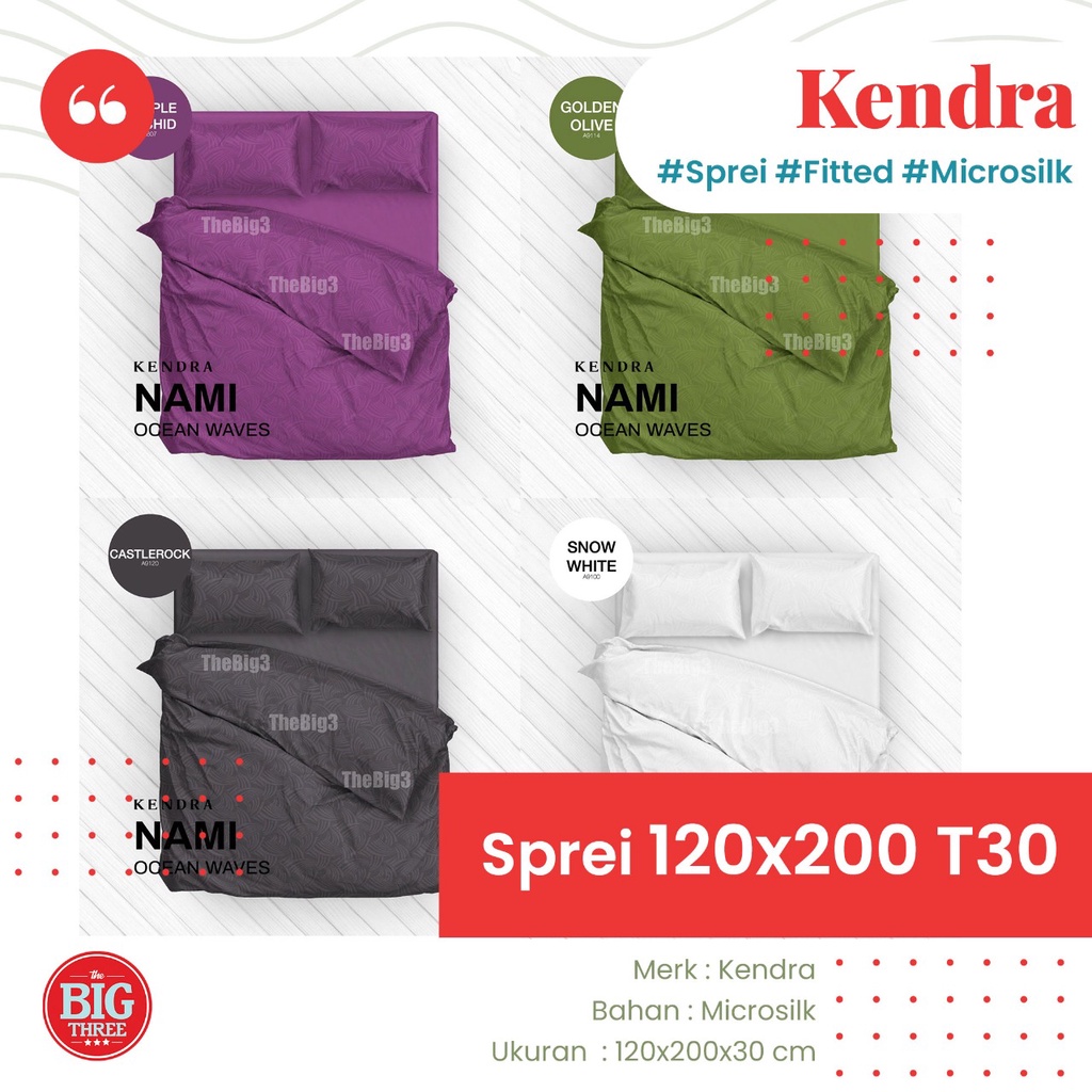 KENDRA POLOS Sprei Tinggi 30 cm 120x200 Jacquard Emboss Merah Biru Putih Coklat Single 120 SP T30 TBT