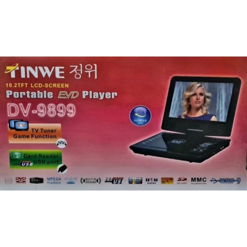 DVD Player Portable Tinwe DV-9899 | DV9899 10.2" USB LCD TV tuner SD