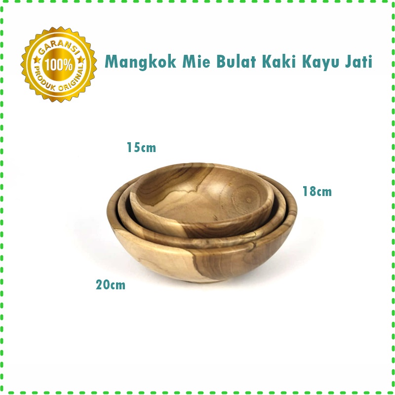 Mangkok Mie Bulat Kaki Kayu Jati 15cm/18cm/20cm